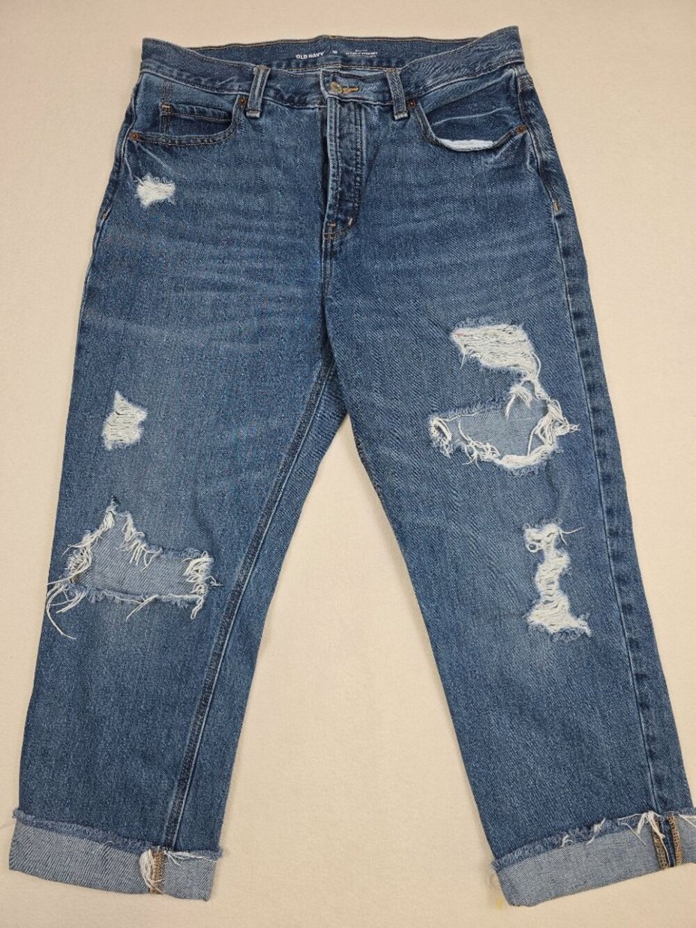 Old Navy 10 High Rise Slouchy Straight Distressed Denim Jeans
